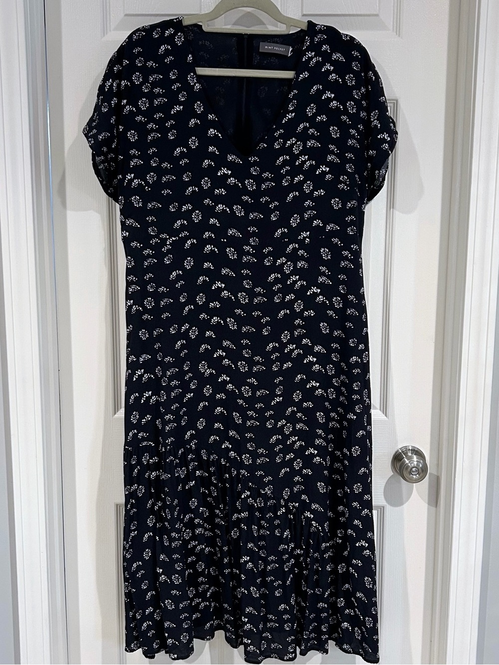 Mint Velvet Boho Flowy Fit Flare Short Sleeve Navy Maxi Dress US 14 - Picture 5 of 14